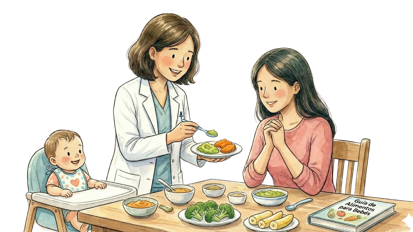 Asesoría Alimentación complementaria Guía de alimentación complementaria para bebés, con profesional, madre y opciones saludables.