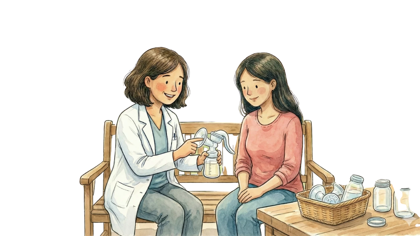 Asesoría Banco de leche Materna Asesoría de lactancia: especialista muestra un sacaleches para establecer un banco de leche materna en casa.