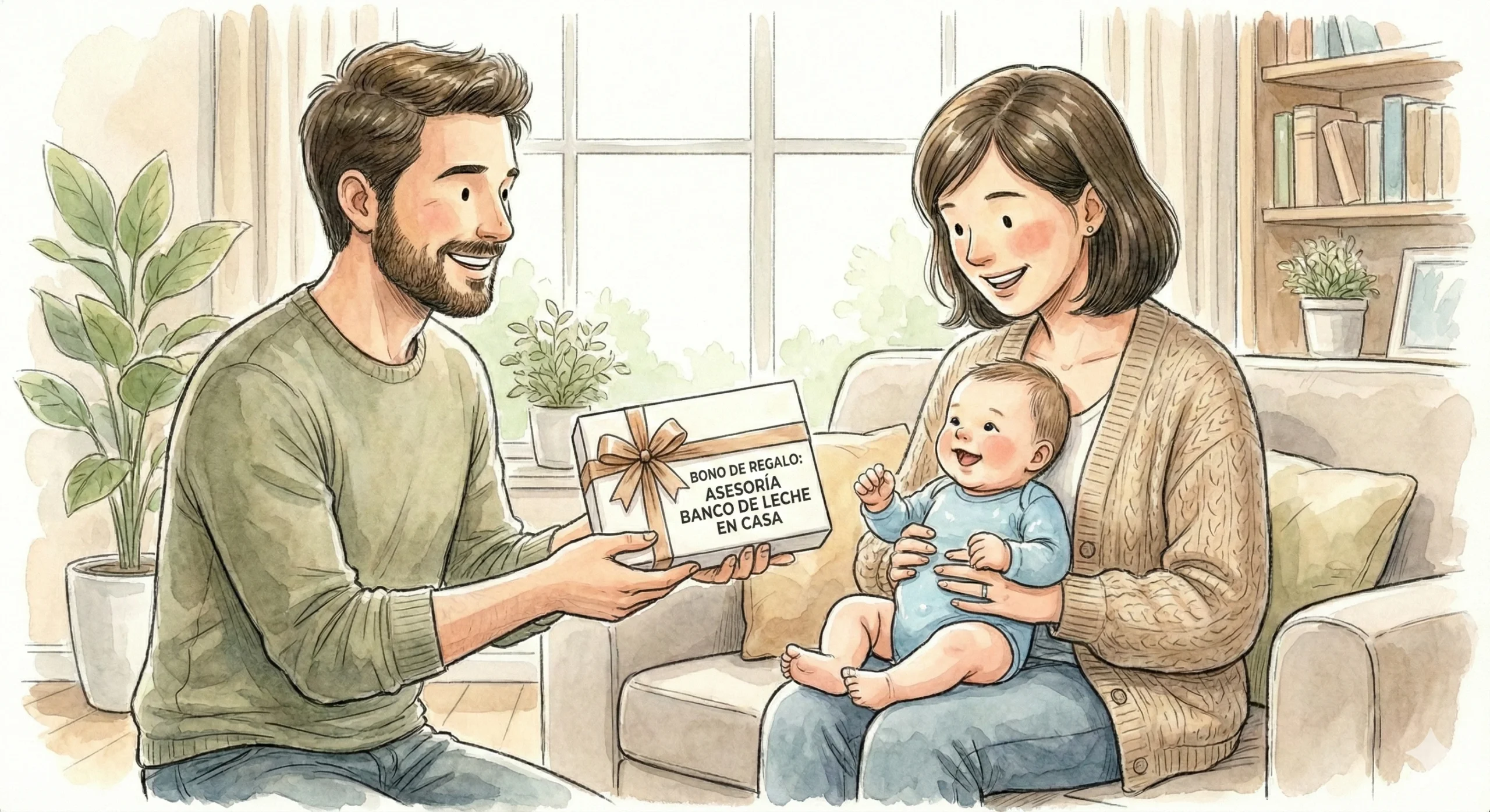 Bono de regalo de asesoría virtual de banco de leche en casa para mamá, entregado por un amigo o pareja.