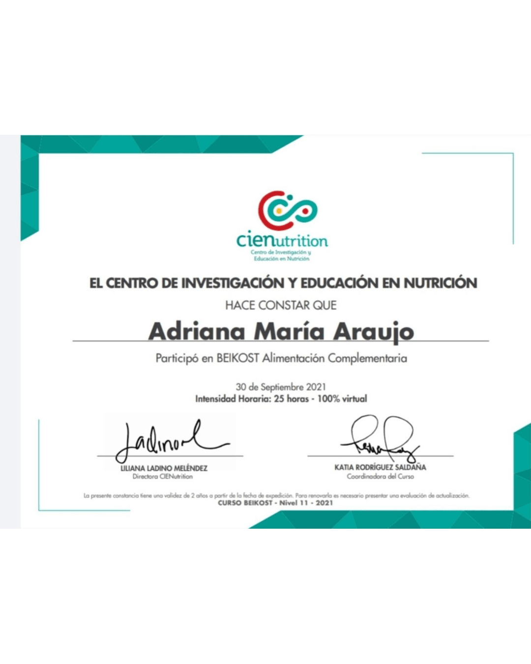 Certificado profesional beikost alimentacion complementaria adriana araujo