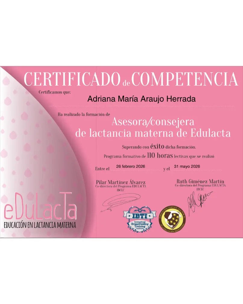 Re certificación  asesora de lactancia Adriana Araujo