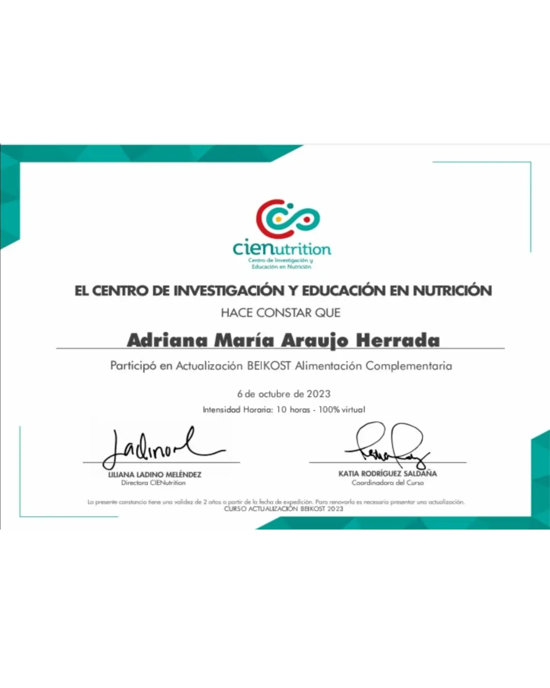 Recertificación profesional beikost alimentacion complementaria adriana araujo