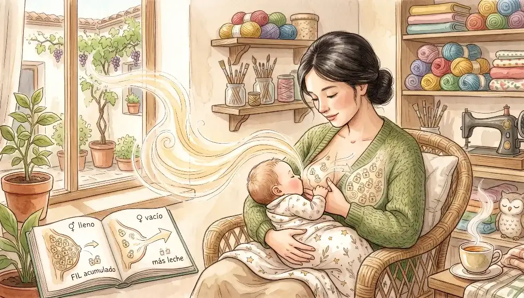 Ilustración muestra como funciona el factor inhibidor de la lactancia y por que tener las tetas blandas son signos de mas leche